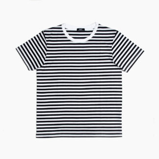 Short sleeve striped t-shirt with a relaxed neck and capped sleeves.
