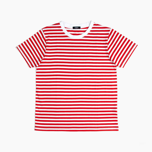 Short sleeve striped t-shirt with a relaxed neck and capped sleeves.