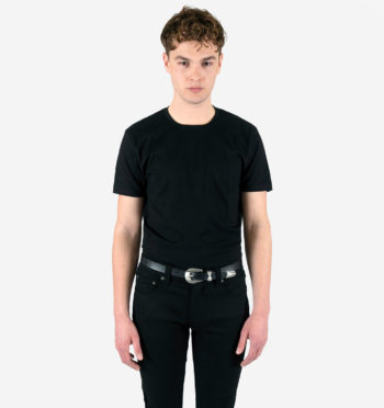 The Perfect Black Tee is a short sleeve t-shirt with a relaxed neck and capped sleeves.