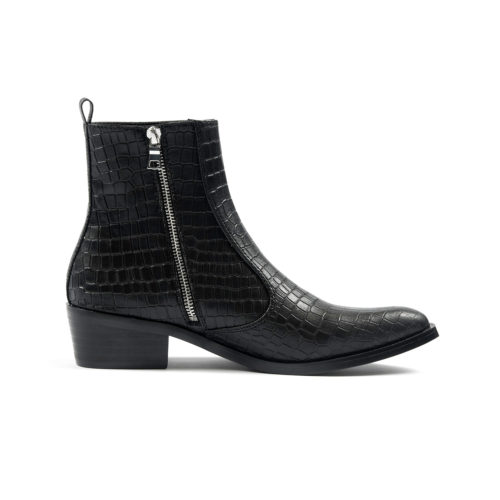 Vegan Richards - Black Snakeskin Faux Leather Zip Boots (Size 6.5, 7.5 ...