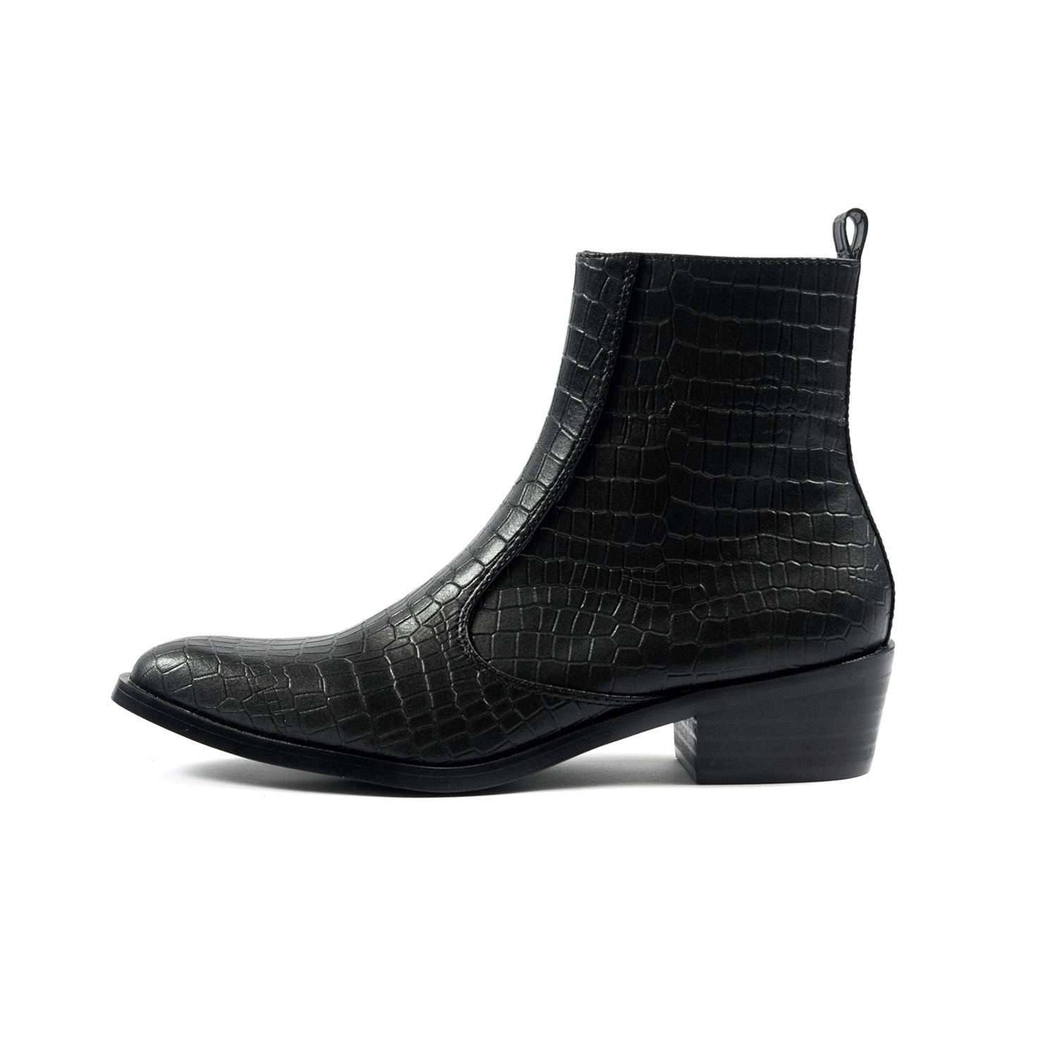 Vegan Richards - Black Snakeskin Faux Leather Zip Boots (Size 6.5, 7.5 ...