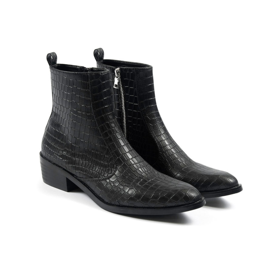 Vegan Richards - Black Snakeskin Faux Leather Zip Boots (Size 6.5, 7.5 ...