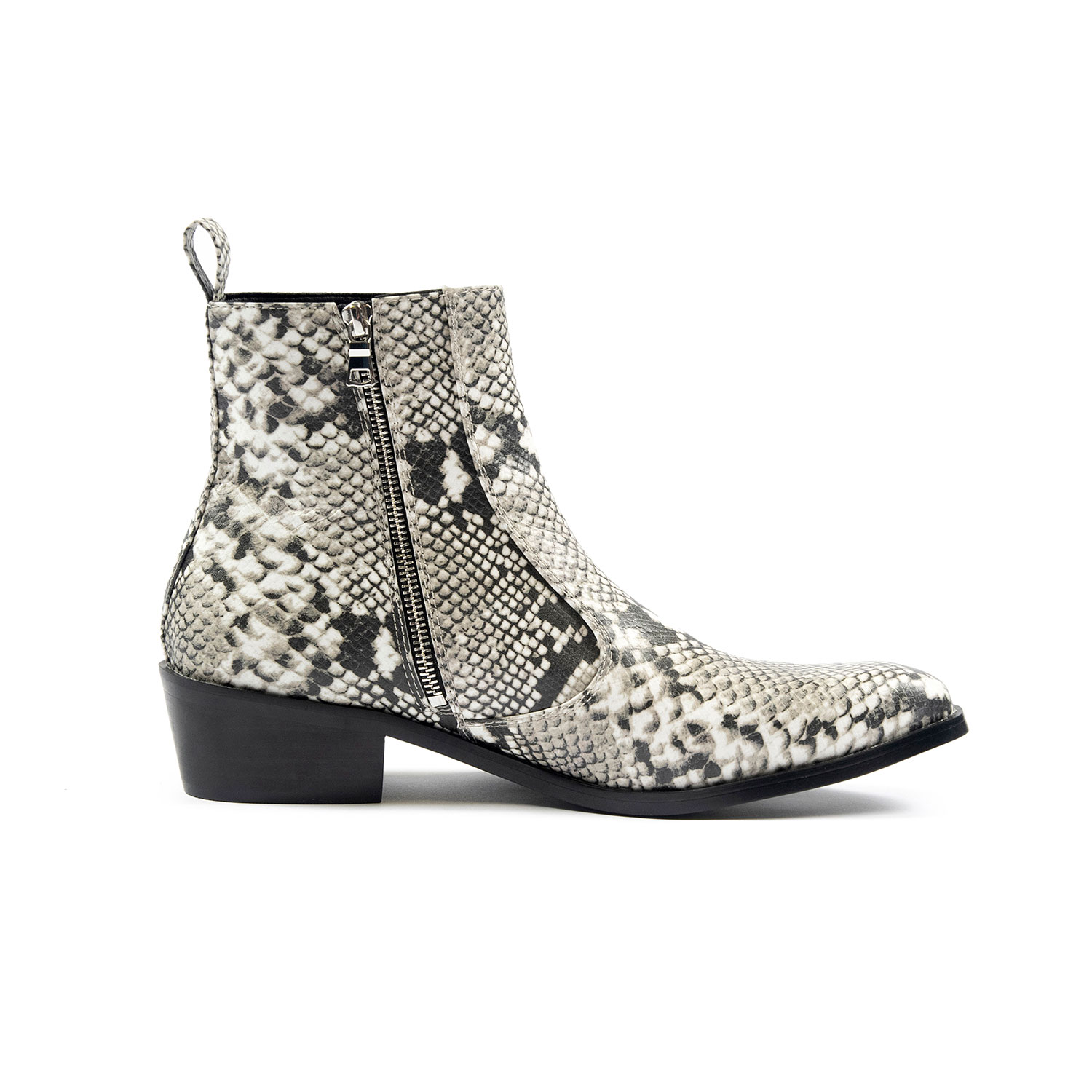 Richards - Grey Snakeskin Faux Leather Zip Boots | Straight To Hell