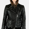 The Marauder leather jacket features a low collar with strap closure and old school style and details.