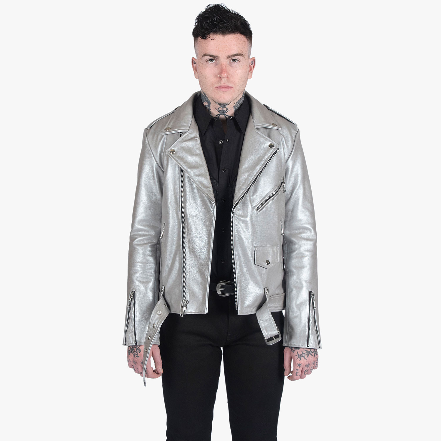 Commando - Silver Leather Jacket - Men's by Straight to Hell