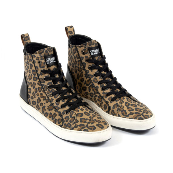 Leopard print sneakers with black leather