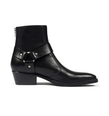 The Libertine is a women’s black, premium leather harness boot