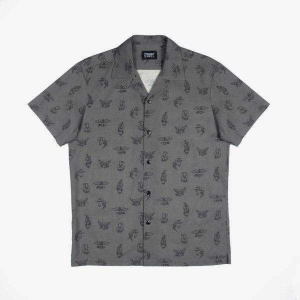 Short sleeve button up camp shirt with spread collar featuring our Move Swift eagles.
