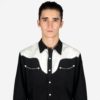 Long sleeve button up western shirt with black and white twist piping