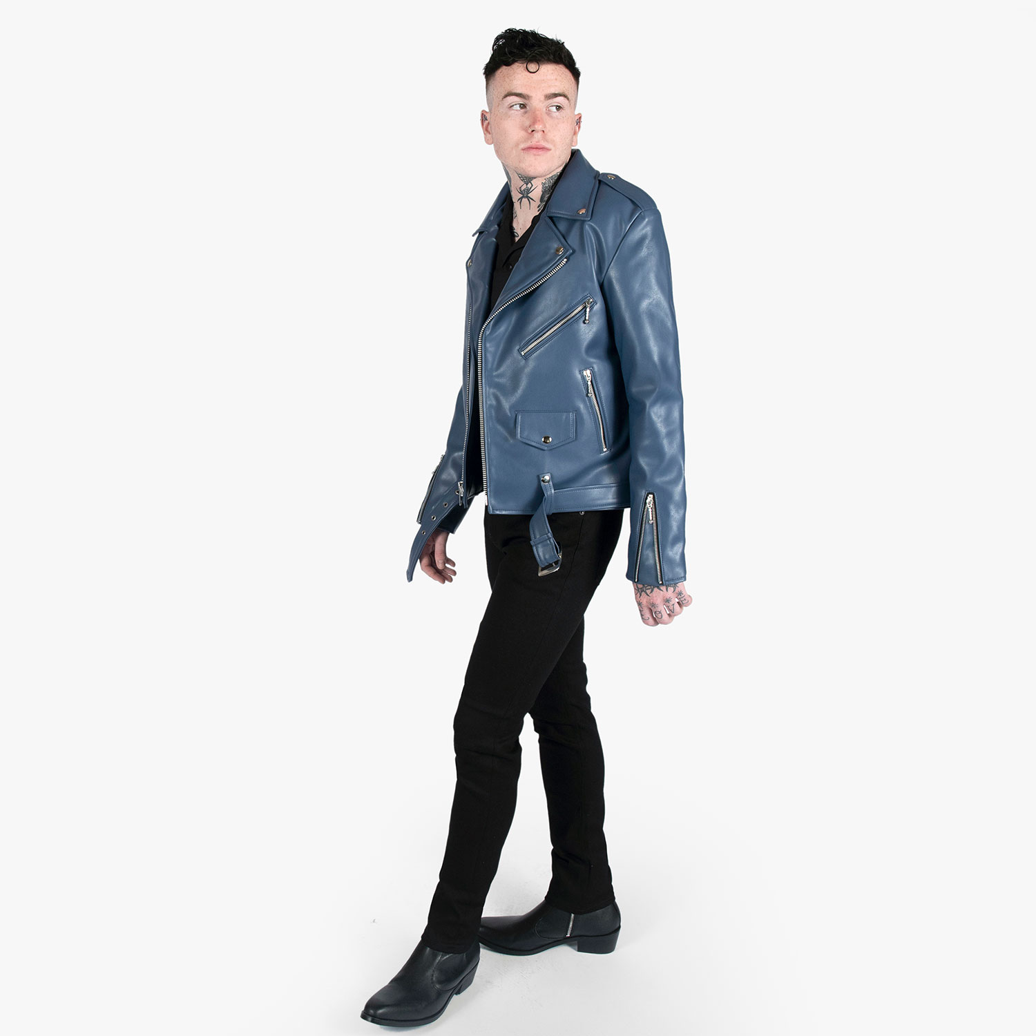 Vegan Commando Long - for Tall Men - Black and Nickel Faux Leather Jacket - Men's by Straight to Hell