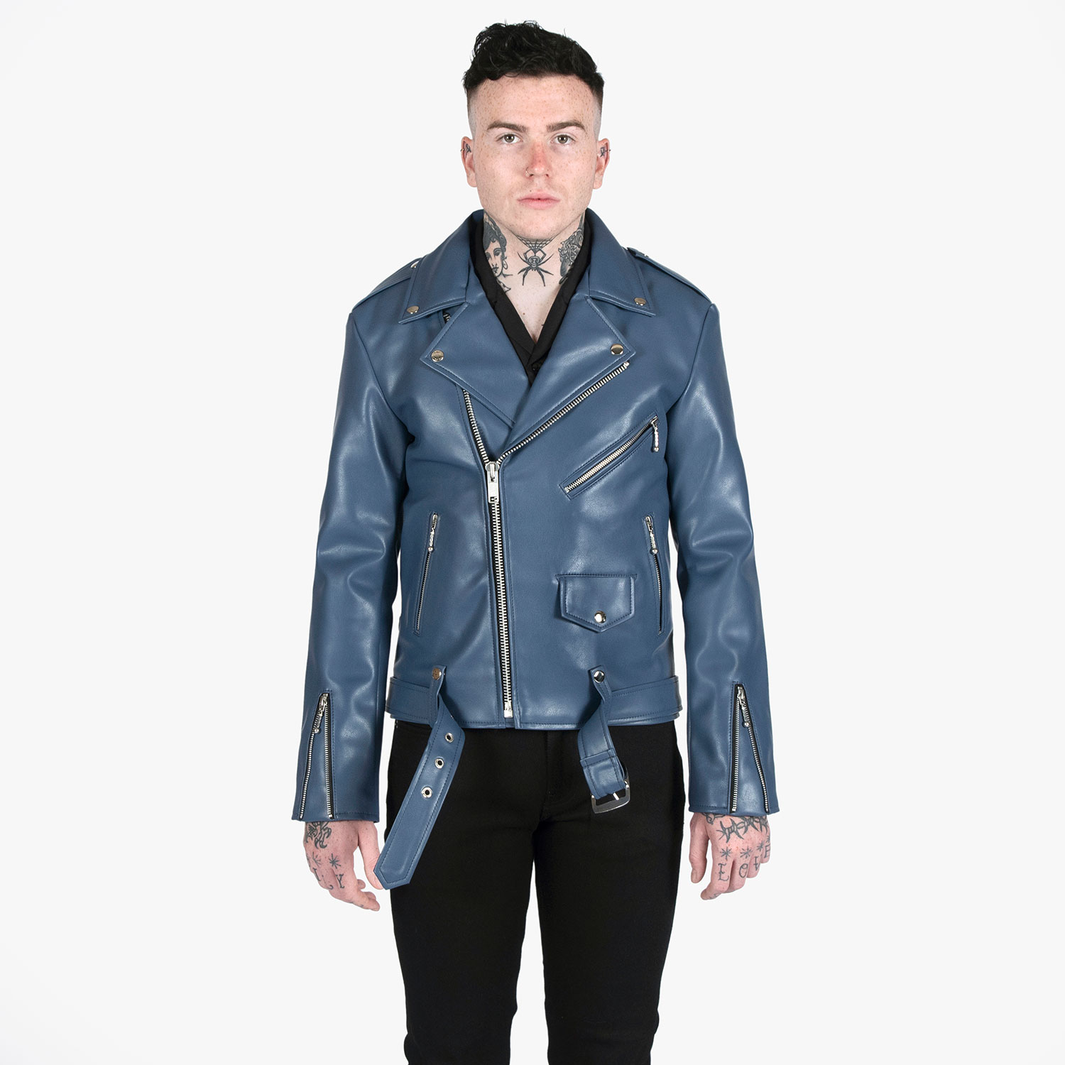 Vegan Commando - Blue and Nickel - Faux Leather Jacket | Straight