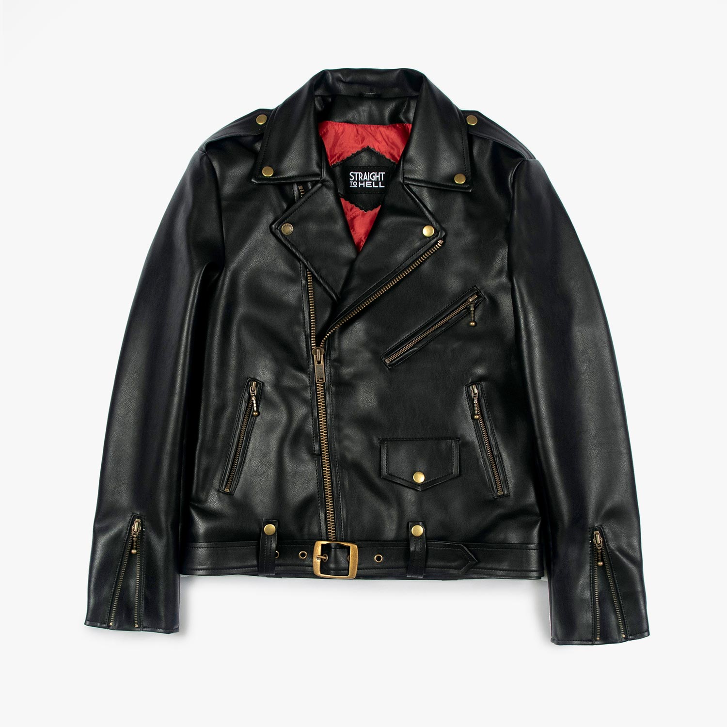 Full Throttle Faux Leather Moto Jacket (Black)