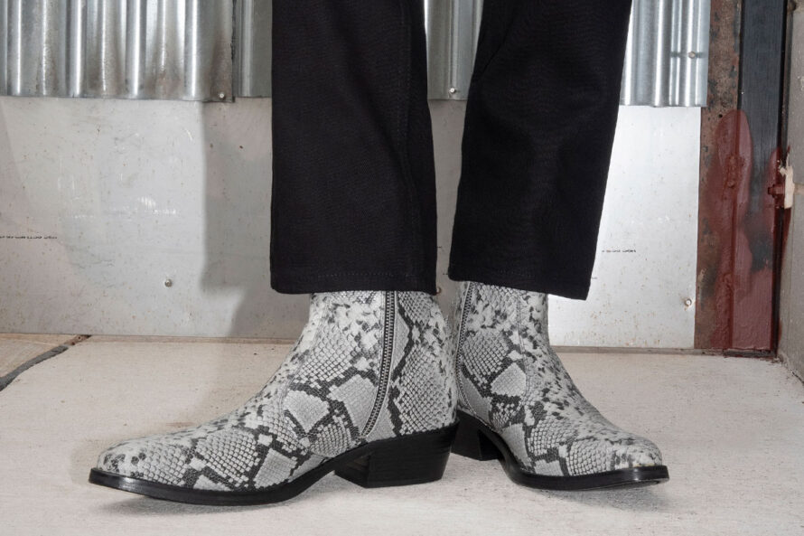 Richards – Grey Snakeskin Leather Zip Boots