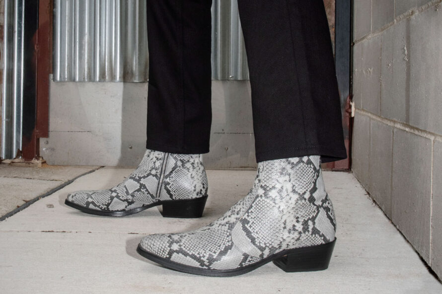 Richards – Grey Snakeskin Leather Zip Boots