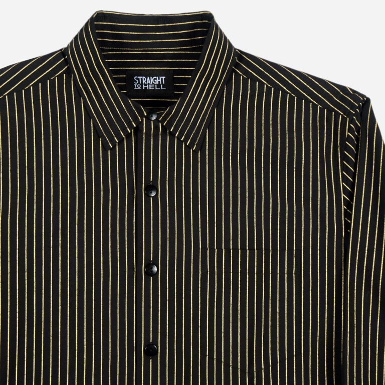 Break Foul Black and Metallic Gold Striped Shirt (Size XS, S, 2XL