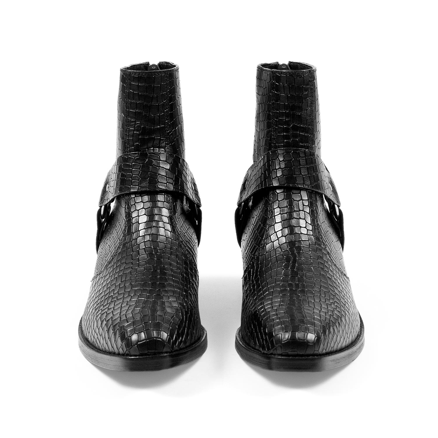 Libertine - Black Snakeskin Leather Harness Boots | Straight To Hell ...