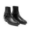 Libertine is a men’s black snakeskin, premium leather harness boot