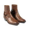 Libertine is a women’s brown, premium leather harness boot