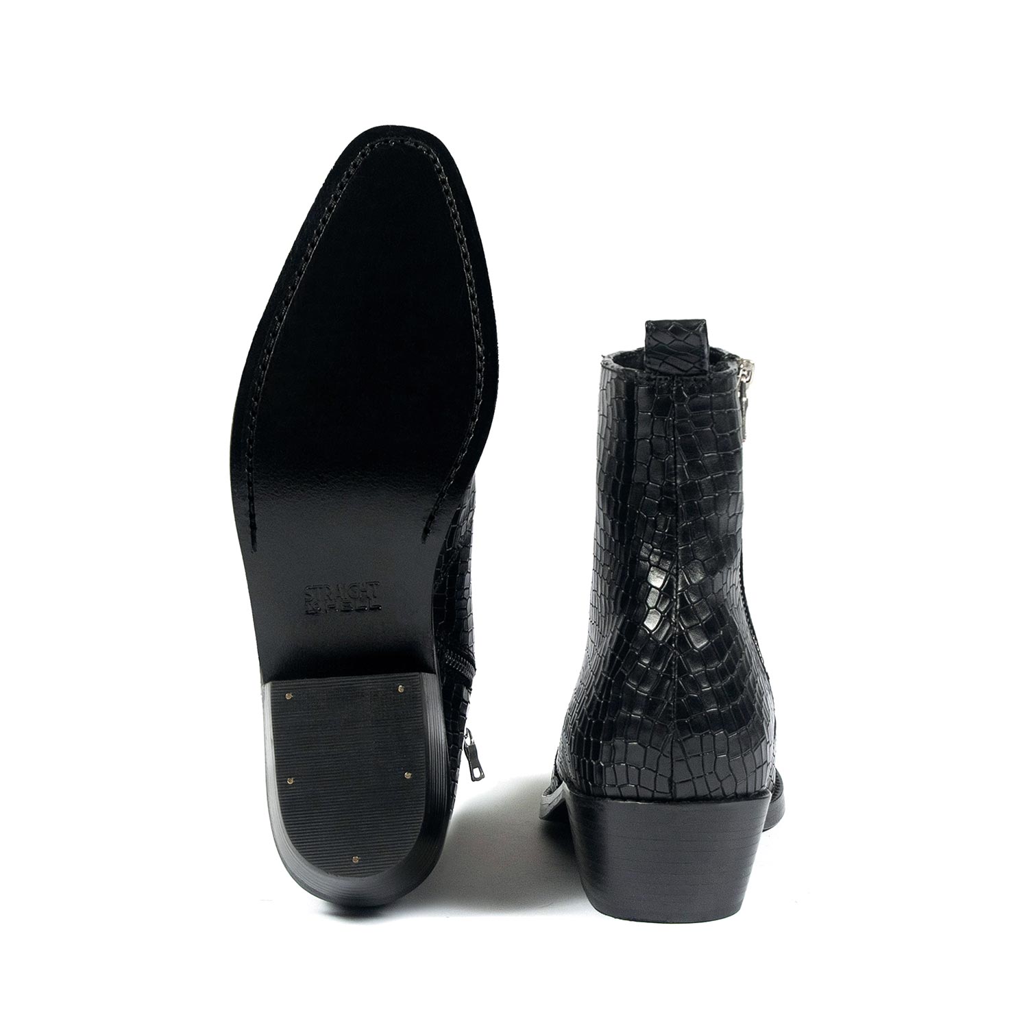 Richards - Black Snakeskin Leather Zip Boot | Straight To Hell Apparel