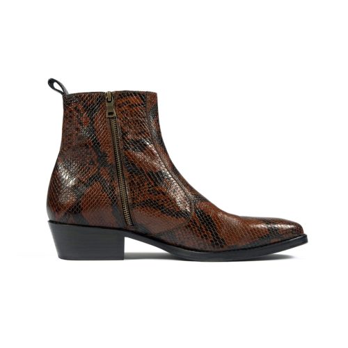 Richards - Brown Snakeskin Leather Zip Boot | Straight To Hell Apparel