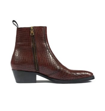 Richards is a women’s burgundy snakeskin, premium leather boot