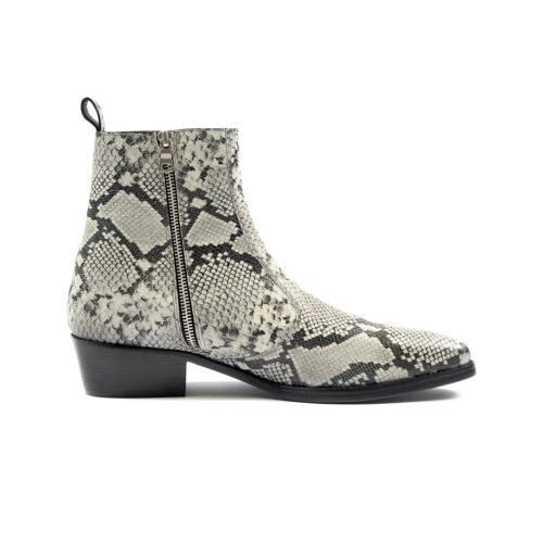 Richards - Grey Snakeskin Leather Zip Boot | Straight To Hell Apparel