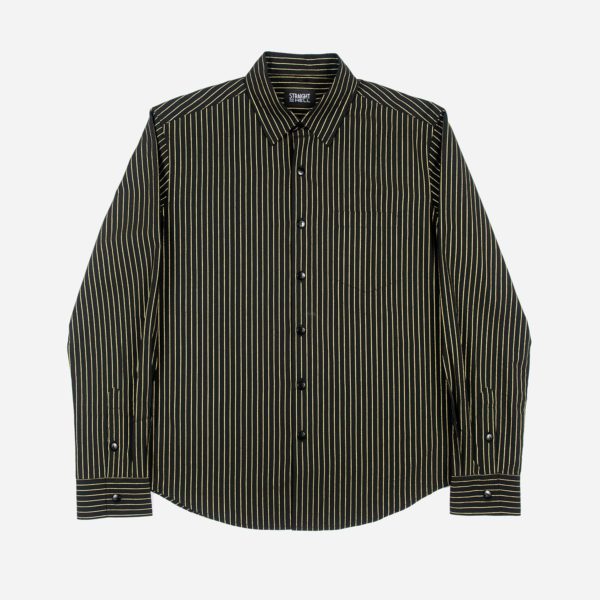 Black and thin metallic gold striped, long sleeve button up shirt