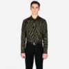 Black and thin metallic gold striped, long sleeve button up shirt