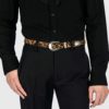 Men’s leather belt with leopard pattern, pony hair leather.