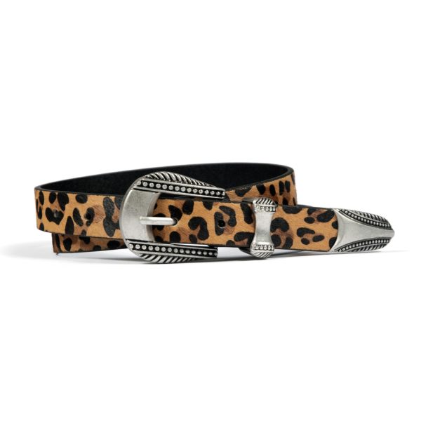 Men’s leather belt with leopard pattern, pony hair leather.