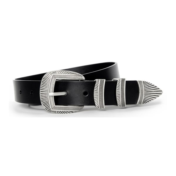 Dutch black leather belt with silver buckle