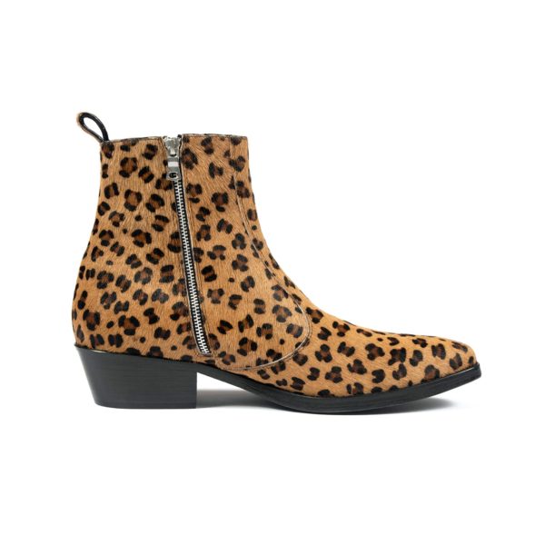 Richards is a men’s leopard pony hair, premium leather boot
