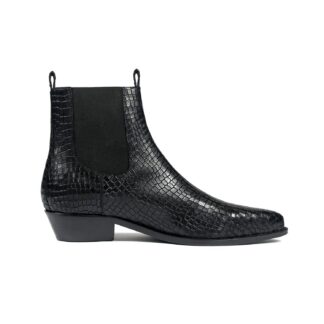 Addison is a men’s black snakeskin, premium leather Chelsea boot