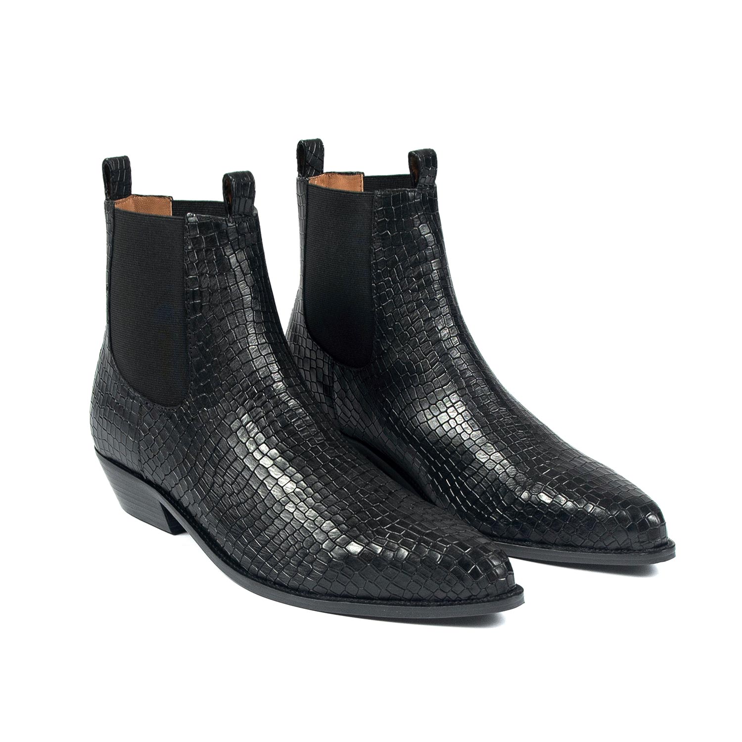 Addison - Black Snakeskin Leather Boots | To Hell Apparel