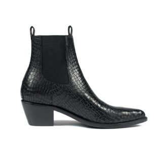 Addison is a women’s black snakeskin, premium leather Chelsea boot