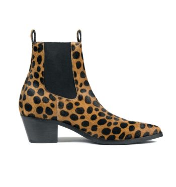 Addison is a women’s cheetah pony hair, premium leather Chelsea boot