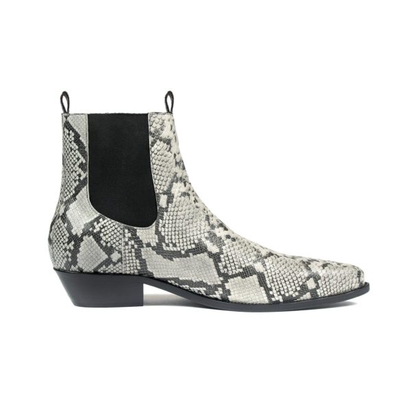 Addison is a men’s grey snakeskin, premium leather Chelsea boot