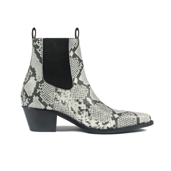 Addison is a women’s grey snakeskin, premium leather Chelsea boot