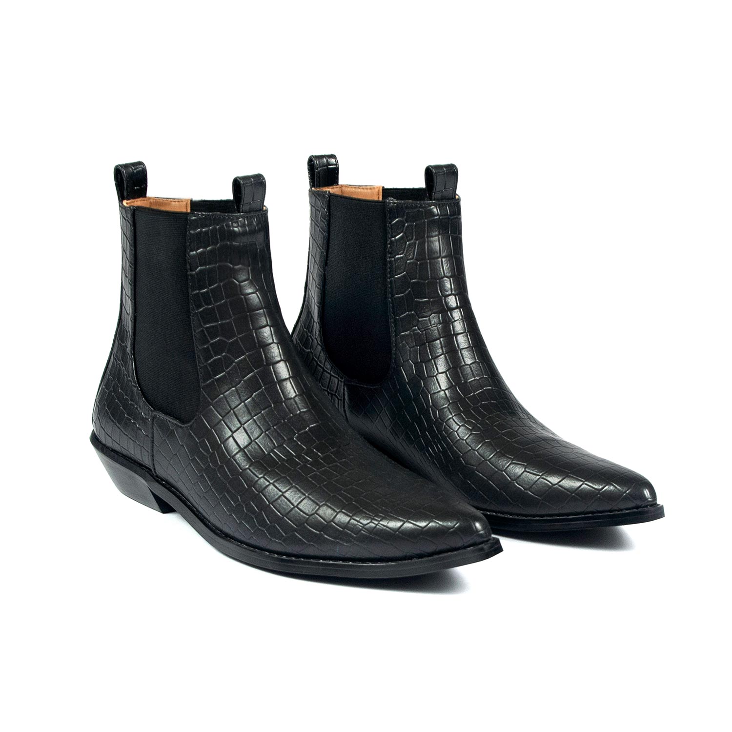 Addison - Black Snakeskin Faux Leather Chelsea Boots Straight To Apparel