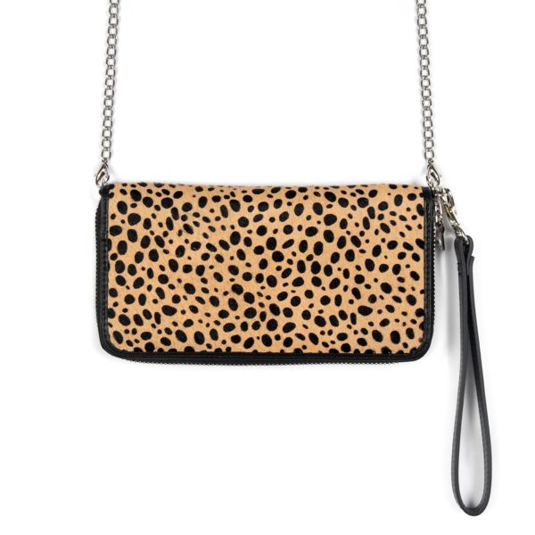 Cheetah pony hair leather zip around wallet.