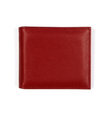 Burgundy leather bi-fold wallet.
