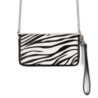 Zebra pattern pony hair leather zip around wallet.
