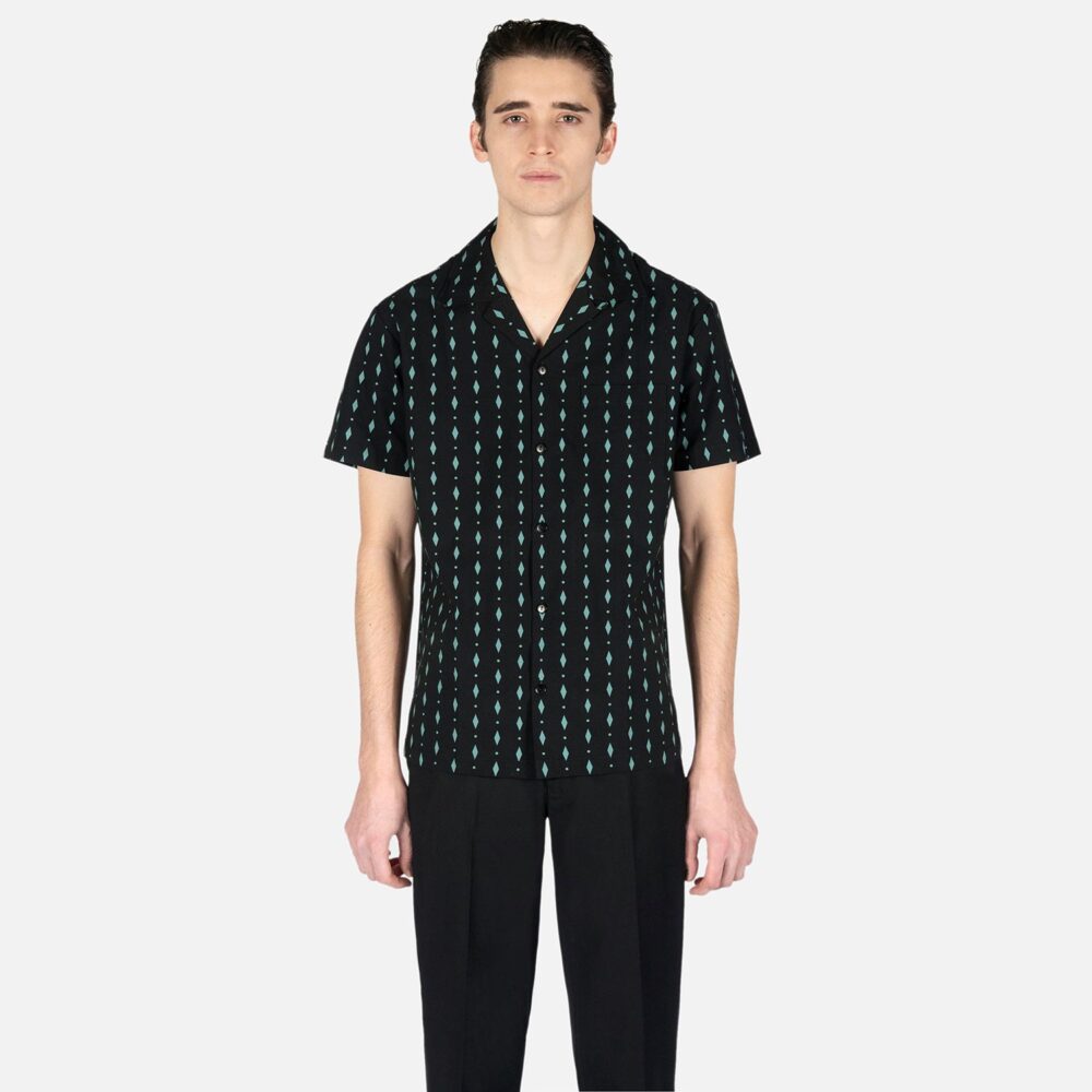 Maxwell - Black and Green Diamond Print Shirt (Size XS, S, M, L, XL ...