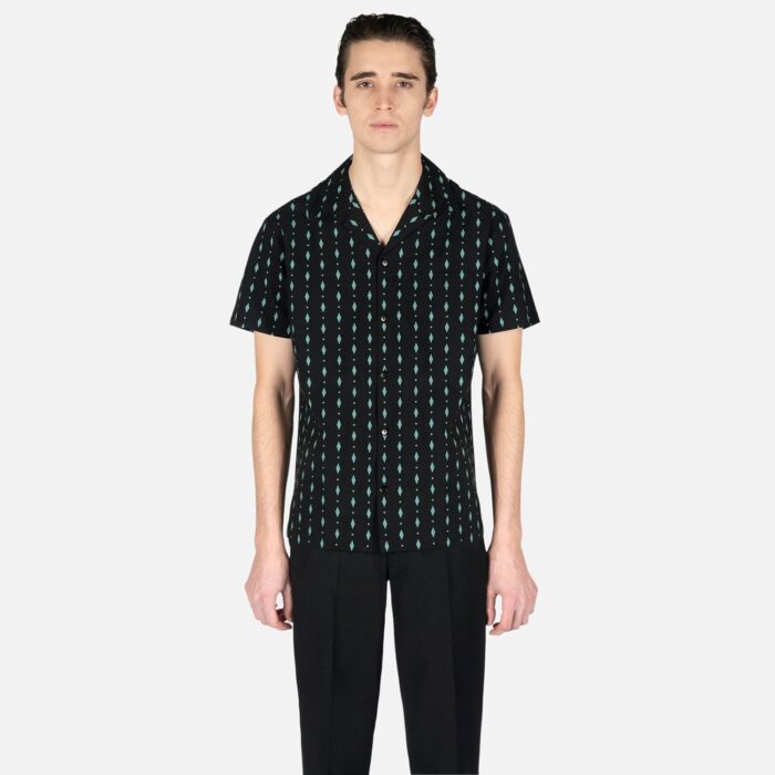 Maxwell - Black and Green Diamond Print Shirt | Straight To Hell Apparel