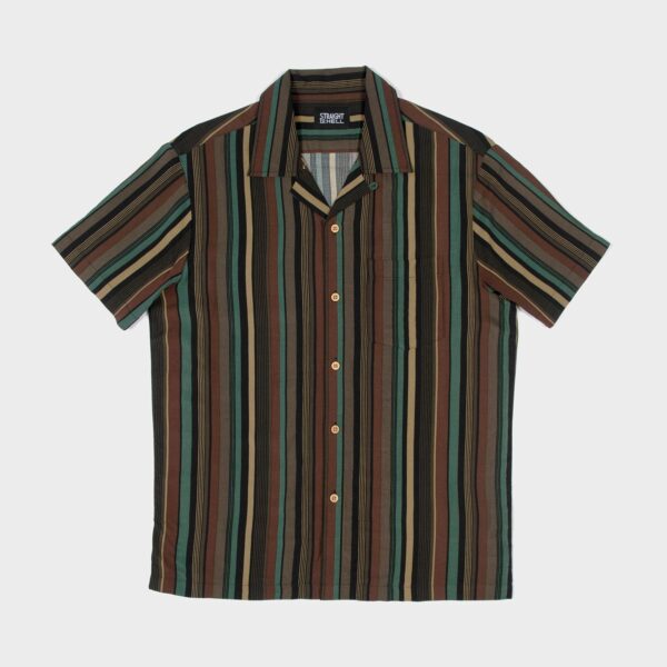 Short sleeve button up camp shirt with striped pattern