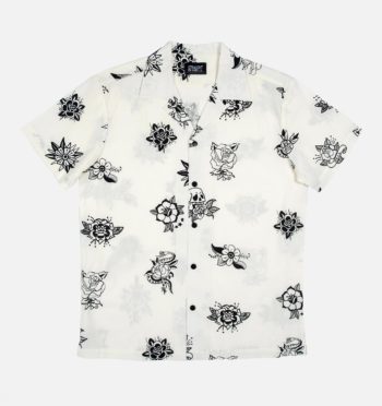 Short sleeve button up camp shirt with our vintage roses illustrations