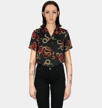 Short sleeve button up shirt featuring our snakes artwork
