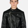 Vegan Marauder leather jacket features a low collar