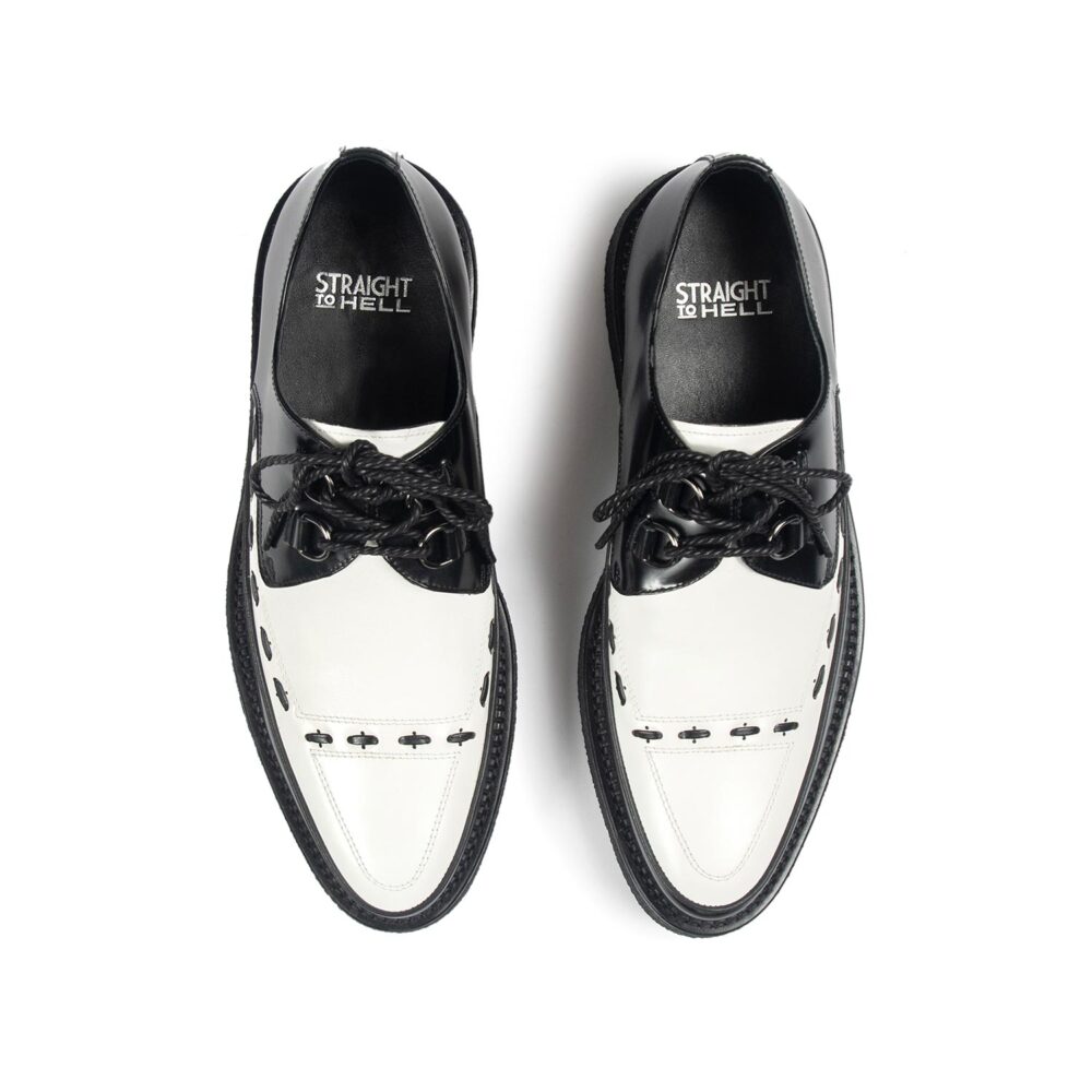 Hawkins - Black and White Leather Creepers | Straight To Hell Apparel
