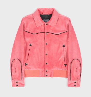 Pink velvet jacket with black piping